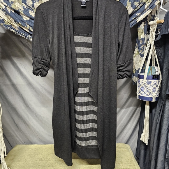 3/$25 Delirious | Gray & Black Striped Mini Dress with Black Coverup size Medium - Picture 1 of 8